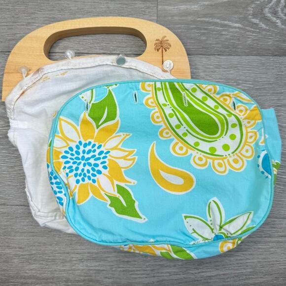 2 in 1 Vintage Lilly Pulitzer Reversible Bermuda Bag Wood Handle Purse - Picture 3 of 15